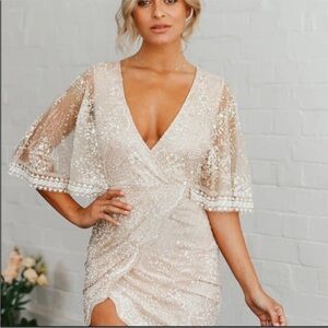 Selfie Leslie Cream Sequin Mini Dress